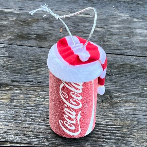 COCA-COLA COKE CAN GLITTER SANTA HAT CHRISTMAS HOLIDAY ORNAMENT - Picture 2 of 6
